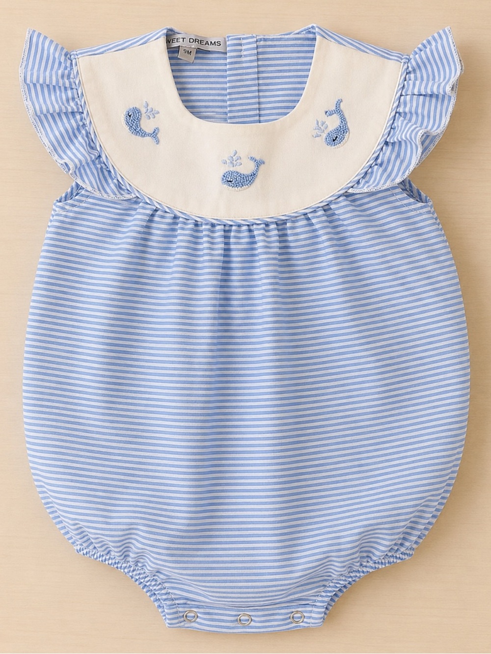 Sweet Dreams Blue and White Striped Baby One-Piece Romper